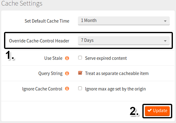 MaxCDN cache settings window.